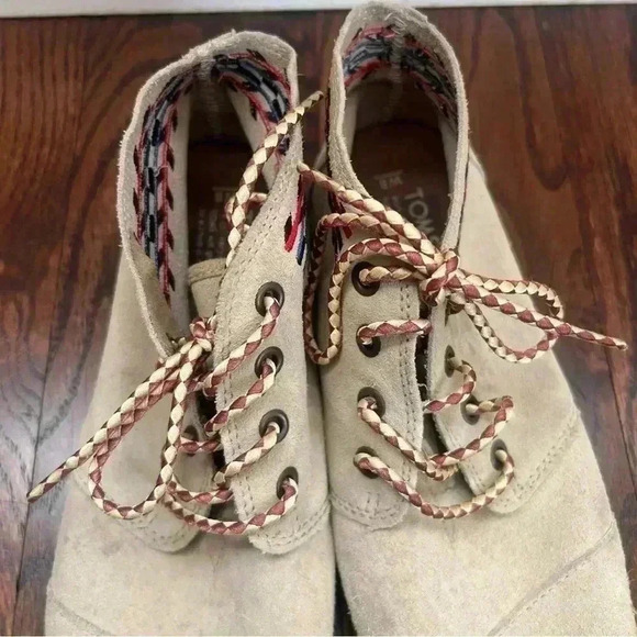 Tom's Alarco Suede Leather Desert Bootie Shoes Aztec Sneakers Women Sz 8 Lace Up - Picture 6 of 15
